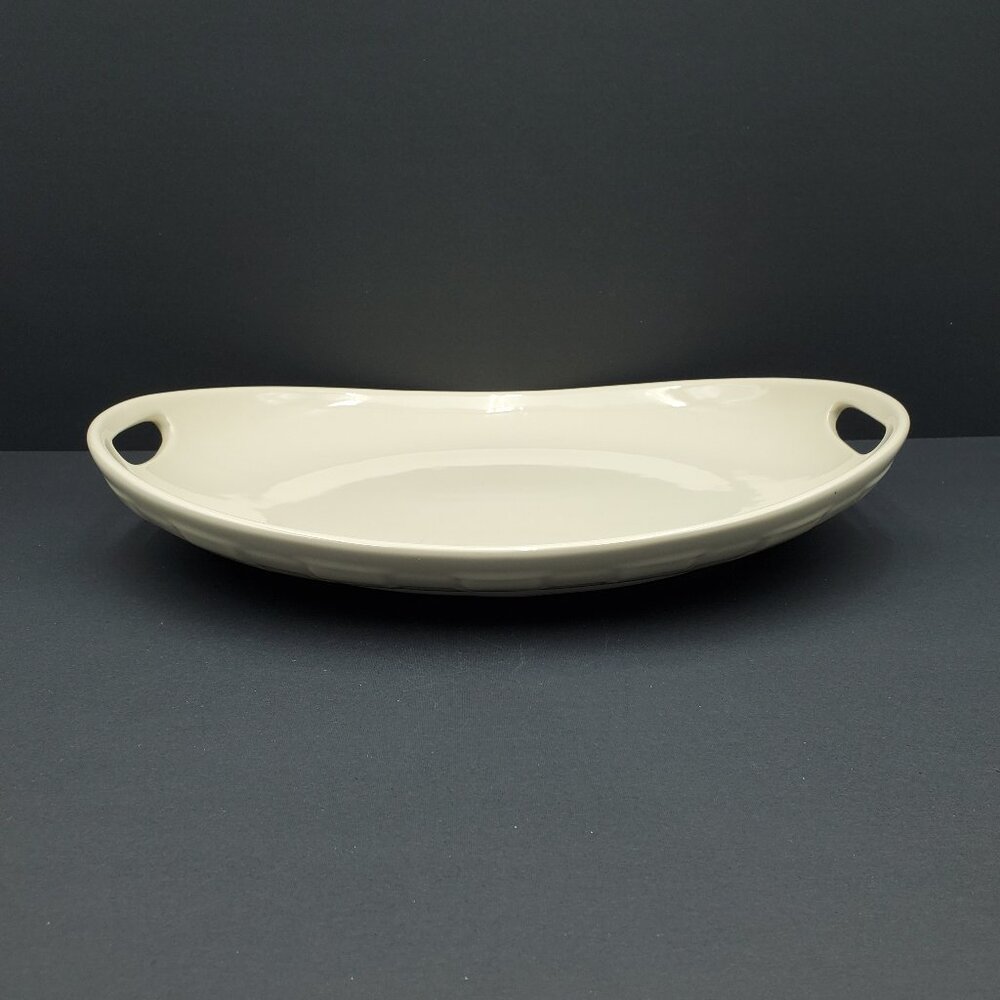 Longaberger Woven Traditions Ivory Large Oval Platter Handled Serving Plate